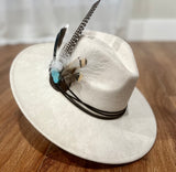 Boho Western Hat in Bone - Blue Turquoise and Spotted Feather