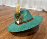 Boho Western Hat in Turquoise - White Turquoise Peacock and Gold Feathers