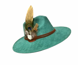 Boho Western Hat in Turquoise - White Turquoise Peacock and Gold Feathers