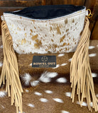 Cream and Gold Hair-on-Hide Leather Clutch Handbag