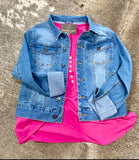 Distressed Button Up Stretchy Cotton Denim Jacket - Light Blue