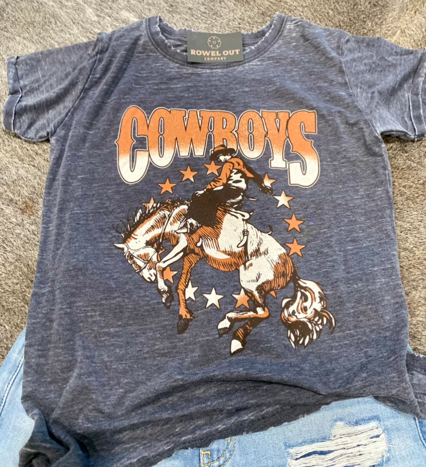 Distressed Go Cowboys Navy Graphic Tee