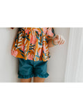 Teal & Tangerine Floral Ruffle Spring Pocket Short Set
