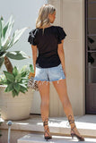 Black Plain Tiered Ruffled Short Sleeve