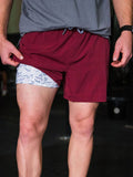 Burlebo Athletic Shorts -Maroon - White Camo Liner Maroon, 5.5