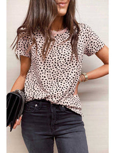 Apricot Cheetah Print O-Neck Short Sleeve T Shirt