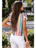 Striped Color Block Ruffled O-Neck Sleeveless Top