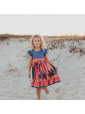 Olivia Periwinkle & Coral Flutter Sleeve Spring Twirl Dress