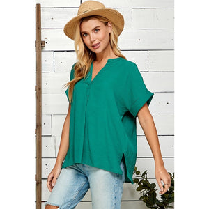 Crinkle V Neck Top