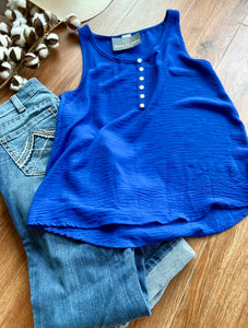 Solid Button Front Top - Royal Blue