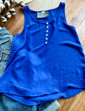 Solid Button Front Top - Royal Blue