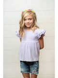 Lavender Double Ruffle Flutter Sleeve Spring Shirt